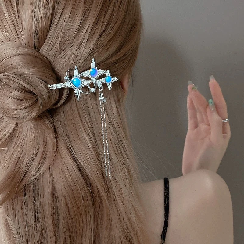 Vintage Moonstone Hair Sticks para mulheres, Hairpin chinês retro Tasssel, hairsticks disco, pauzinhos, acessórios de cabelo