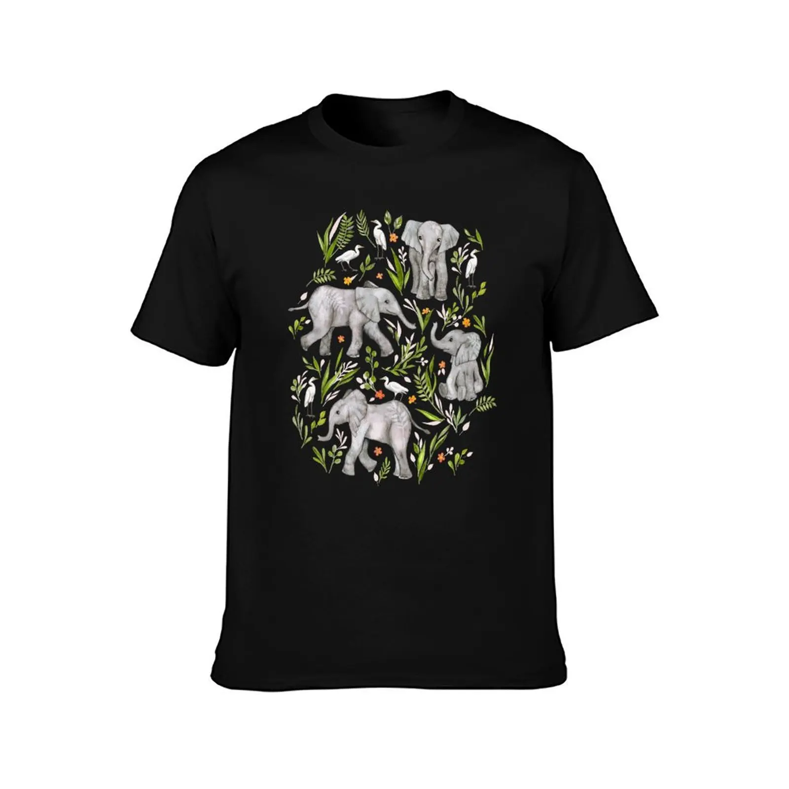 Baby Elephants and Egrets in watercolor - blush pink T-Shirt Christmas Casual Tee Shirt T-Shirt