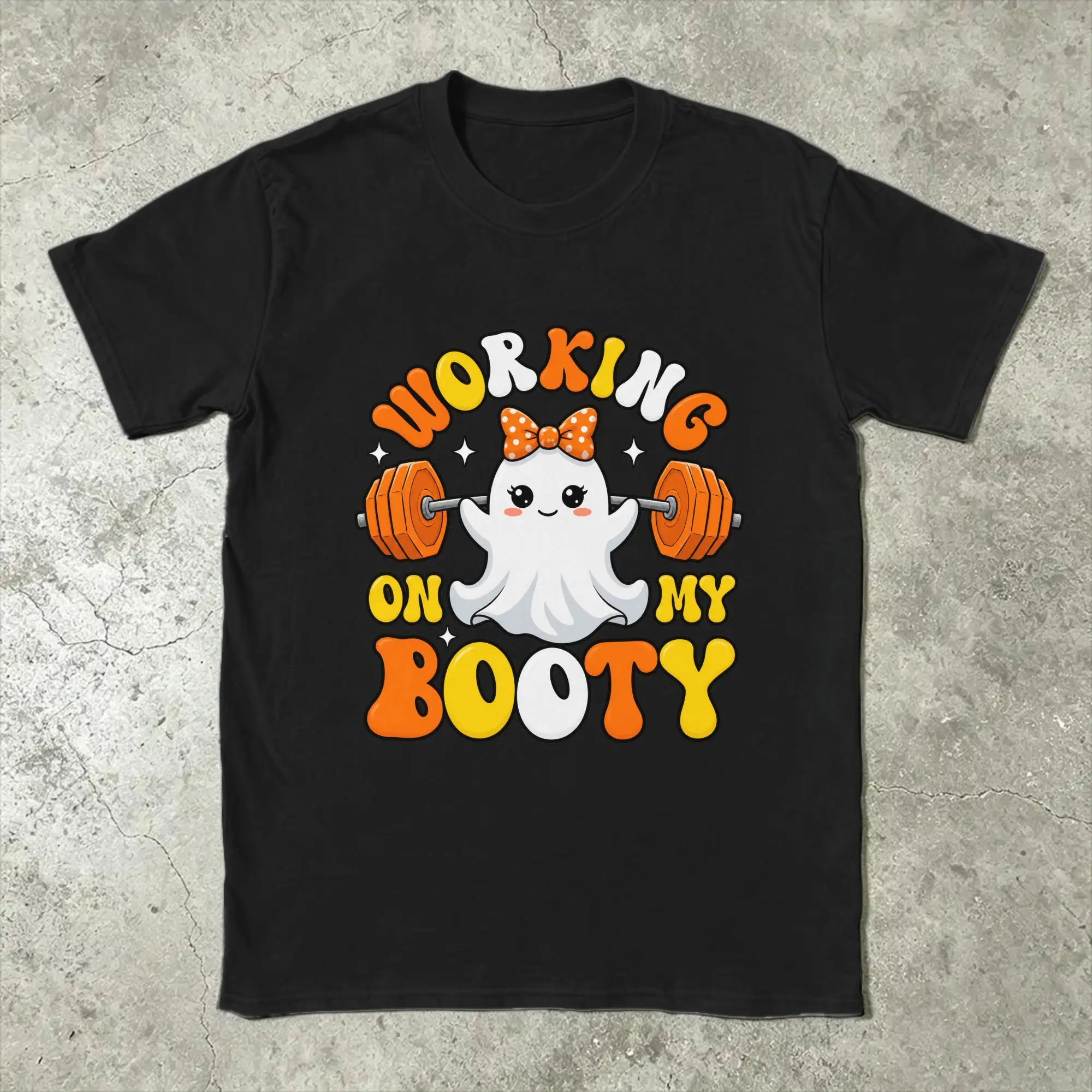 Men T-Shirts Halloween Working On My Booty Ghost Gym Fitness Casual Cotton Tees Short Sleeve  T Shirt Crewneck Clothes Summer