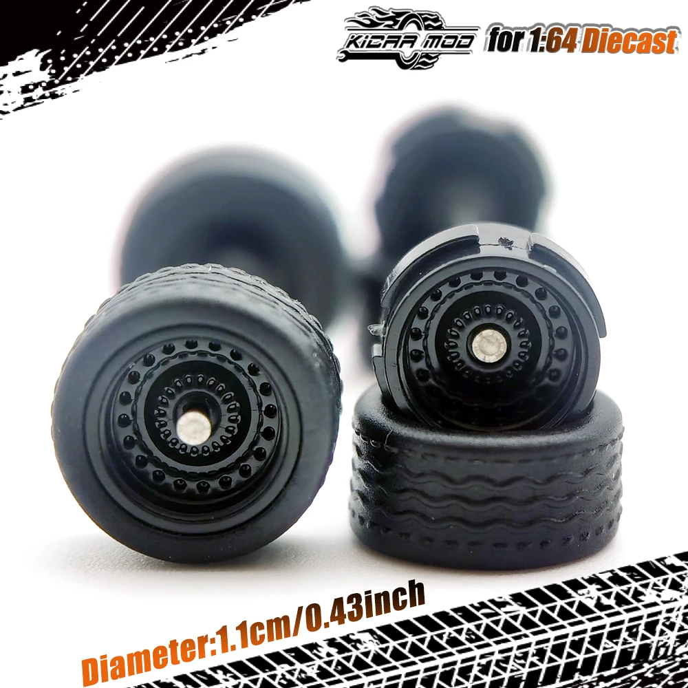 1/64 Modellauto-Räder mit abnehmbaren Gummireifen, geschlossene Speichen, Umbauteile für Druckguss-Spielzeugautos, D:11mm, 1 Set – Detail 9