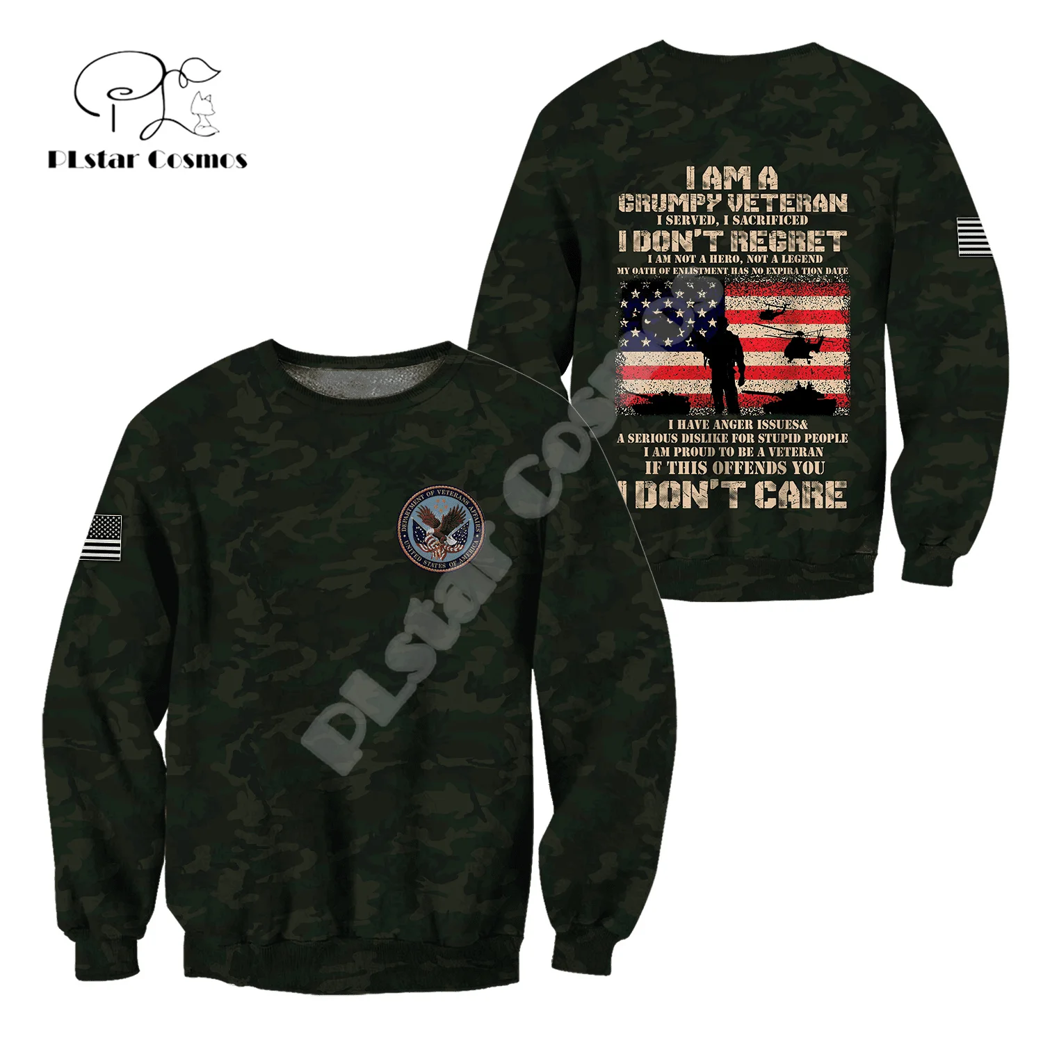 Custom Name Army Military Veteran Soldier Camo Eagle Long Sleeves Tracksuit 3DPrint Pullover Streetwear Casual Jacket Hoodies A9