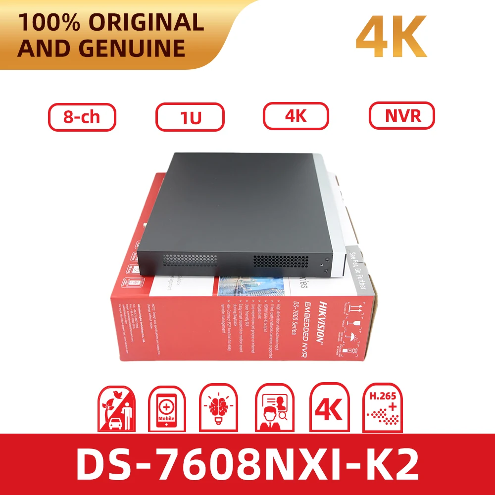 

Original Hikvision DS-7608NXI-K2 8CH Non-POE AcuSense NVR AI Motion Detect H.265+ 4K HDMI 2×SATA ONVIF CCTV Recorder NVR