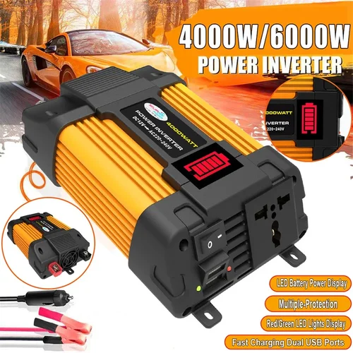 Imagen 1 del producto Inversor de corriente portátil de 4000W/6000W CC de 12V a CA 110V/220V Convertidor de cargador automático con pantalla LED - Uso de camping para automóvil/hogar RV