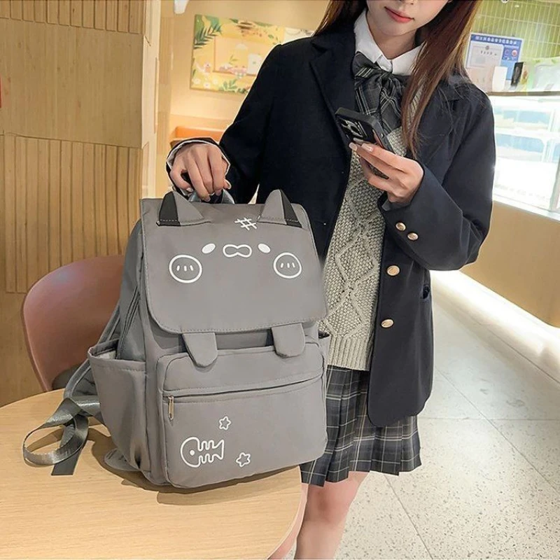 Japanese Style Cute Printed Cat Text Student 2024 Large Capacity Versatile New Backpack School Bag