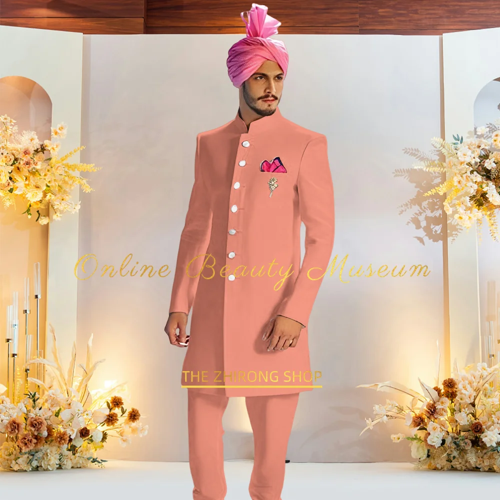 Indian Men's 2-piece Suit (Jacket+pants) Classic Sherwani for Indo Wedding Reception Sangeet Groom Cocktail Party Custom Dress