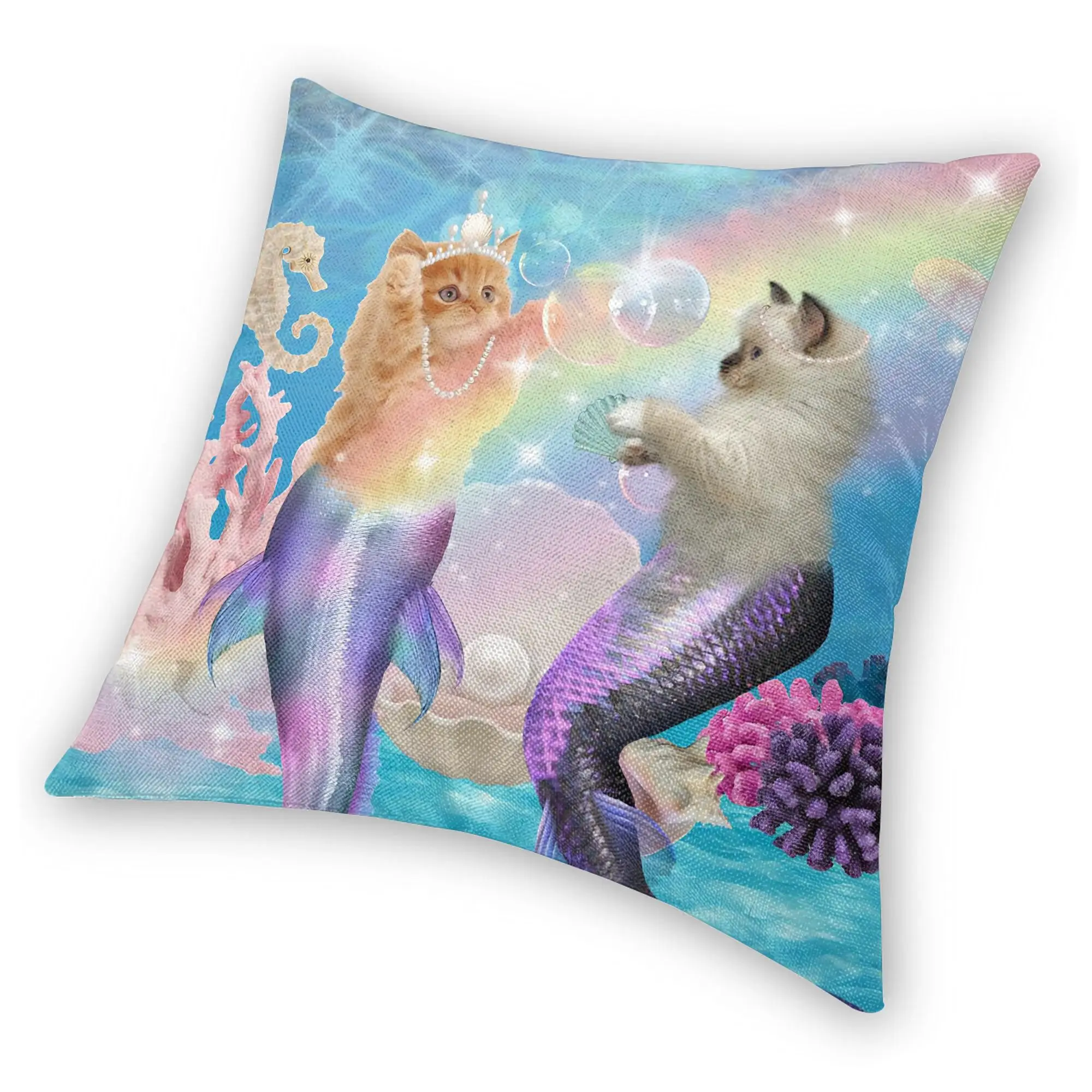 Cat Mermaid Frutiger Aero Square Pillow Cases  Cushion Cover Custom Polyester Decor Pillowcase for Home 18