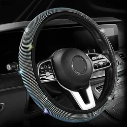 Bling Bling Diamond Rhinestones Crystal Car Steering Wheel Cover PU Leather Auto Accessories Case Car Styling