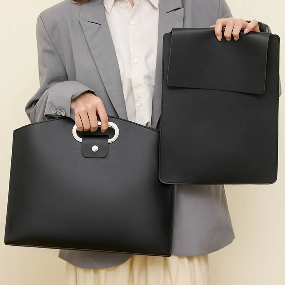 Tas Dokumen Kantor PU Elegan Tas Laptop Kapasitas Besar Tas File Tas Tangan Tas Kerja Warna Solid untuk Luar Ruangan