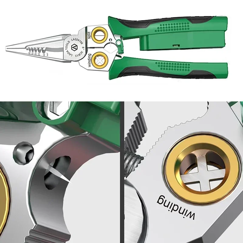 Electrician Pliers Multi-function Wire Stripper 8-in-1 Stainless Steel Needle-nose Pliers with Electrical Measurement Hand Tool