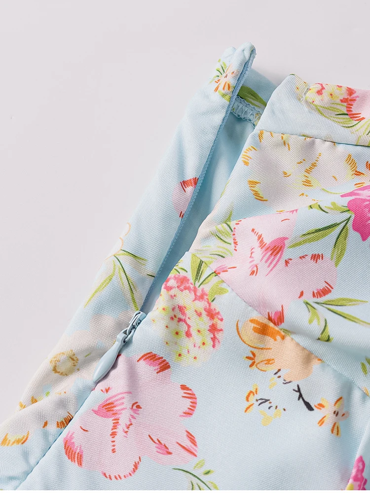 NewAsia Damen Neckholder, rückenfrei, bedruckt, Blumenmuster, Midi-Korsettkleid, Spaghettiträger, zum Binden, modisch, lässig, Urlaub, lange Kleider, Rosa – Detail 31