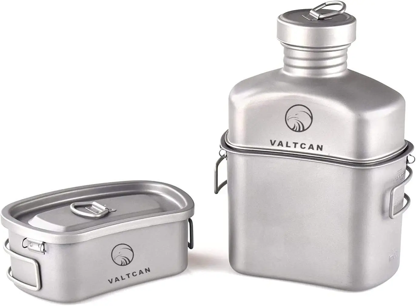 Titanium Canteen Military Mess Kit 1100ml 37oz Capacity with 750ml and 400ml cookware Cups