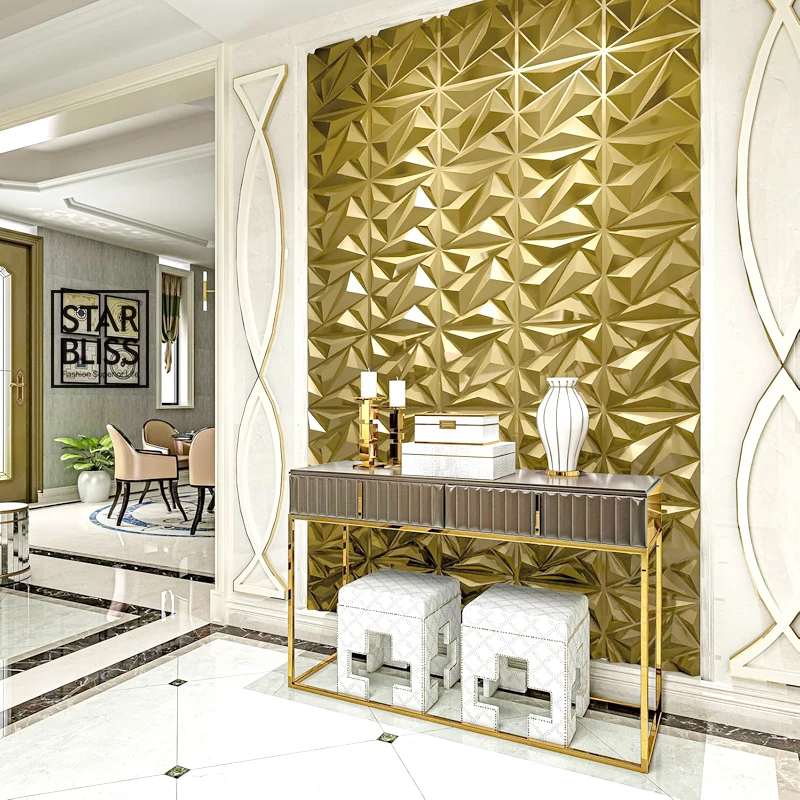 30x30cm Champagne gold color 3D Wall Panel Shining Gold 3D Wall Sticker Wedding party background wall art Wood grain wallpaper