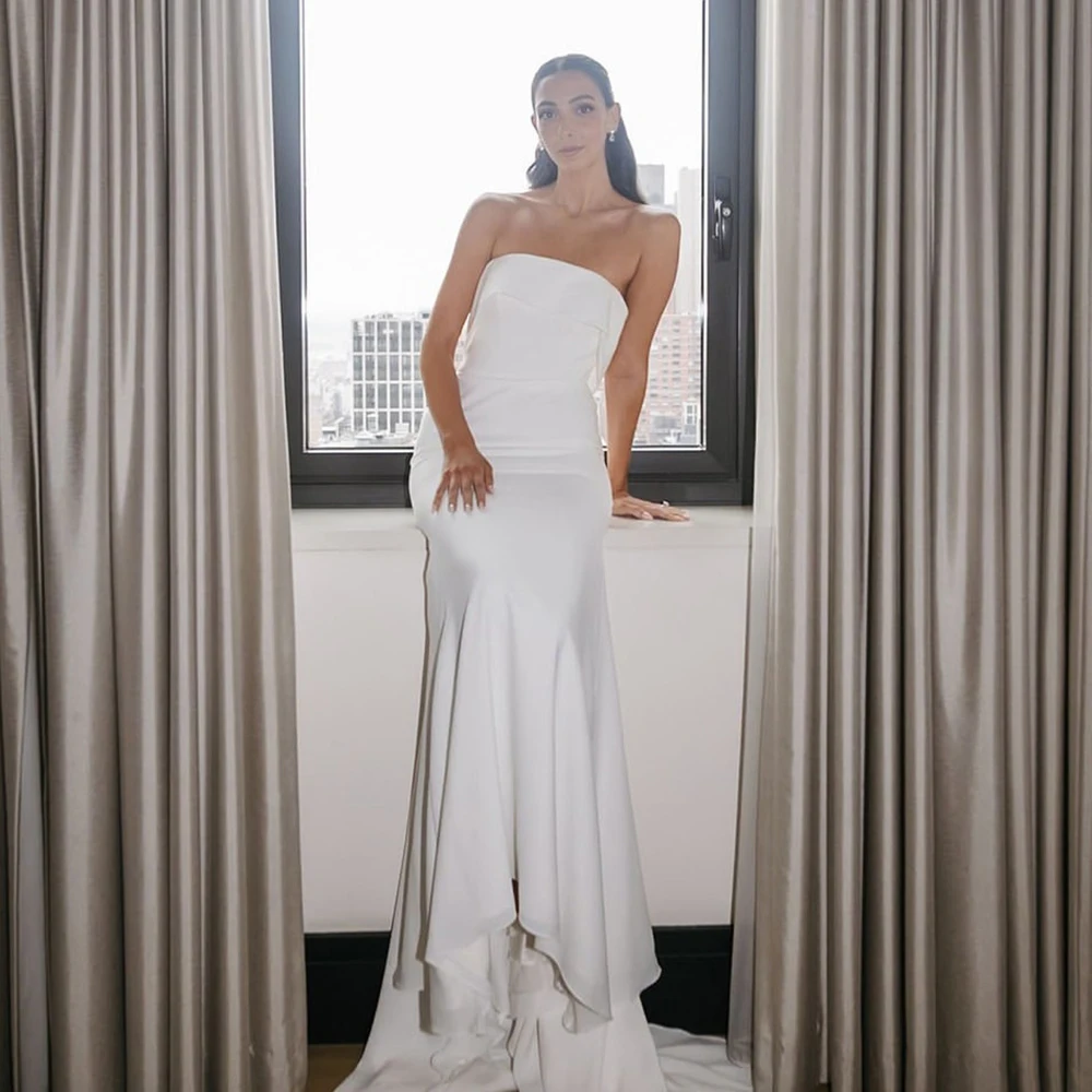 

Elegant Mermaid Wedding Dresses Women Plus Size Strapless Sleeveless Civil Bridal Dresses 2025 Vestidos De Novia Customized