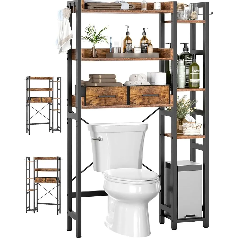 Besiost Over The Toilet Storage, 7 Tier Bathroom Organizer with Reversible Side Shel and 2 abric Ders, Adjustable reestanding Ra