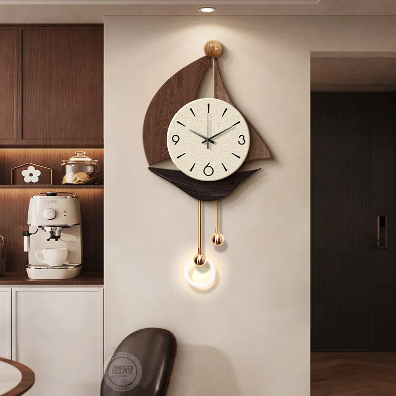 Smooth sailing TV background wall decoration painting, ancient style living room clock hanging painting, highend wall lamp paint