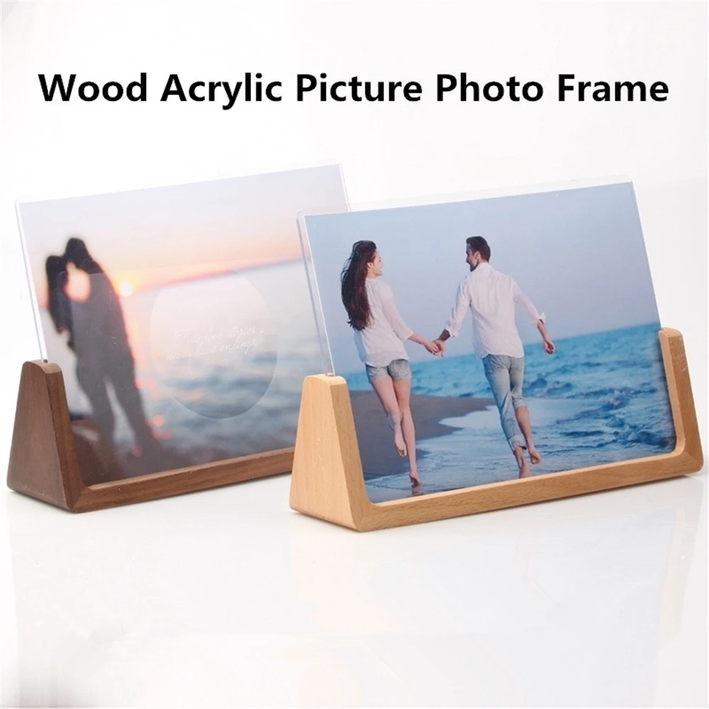 7 Inch Solid Wood Photo Picture Frame High Definition Acrylic Table Top Sign Holder Display Stand