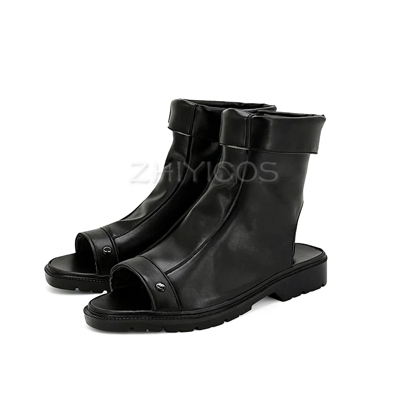 New Anime Black Open Toe Mid Calf Ninja Cosplay Boots Side Zipper Kakashi Costume Footwear for Halloween Party 3