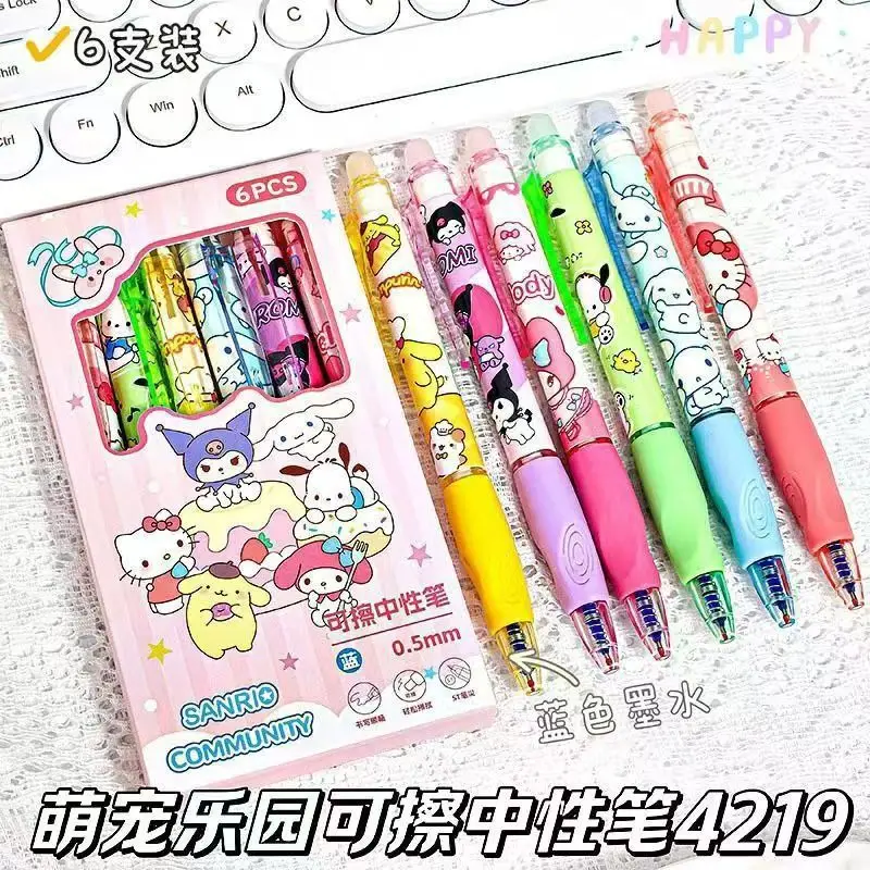 

Pochacco Hello Kitty Blue Neutral Pen Set Cartoon Anime Kuromi Thermal Erasable Pen Stationery Set School Pen 6pcs Set Gift