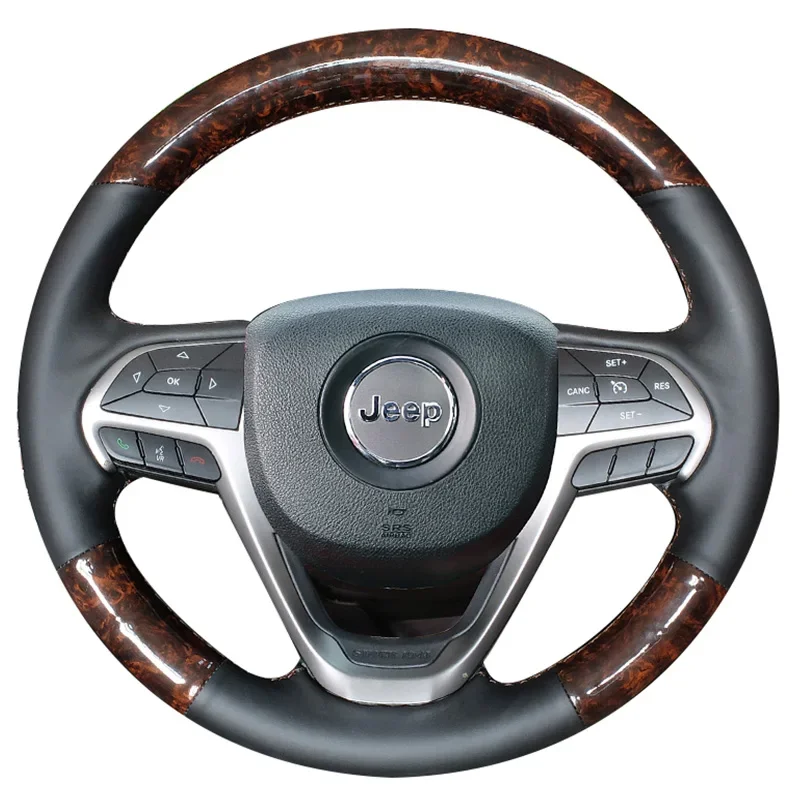 

DIY Hand-stitched Leather Peach Wood Grain Steering Wheel Covers Wrap for Jeep Grand Cherokee 2014 2015 2016 Car Accessories