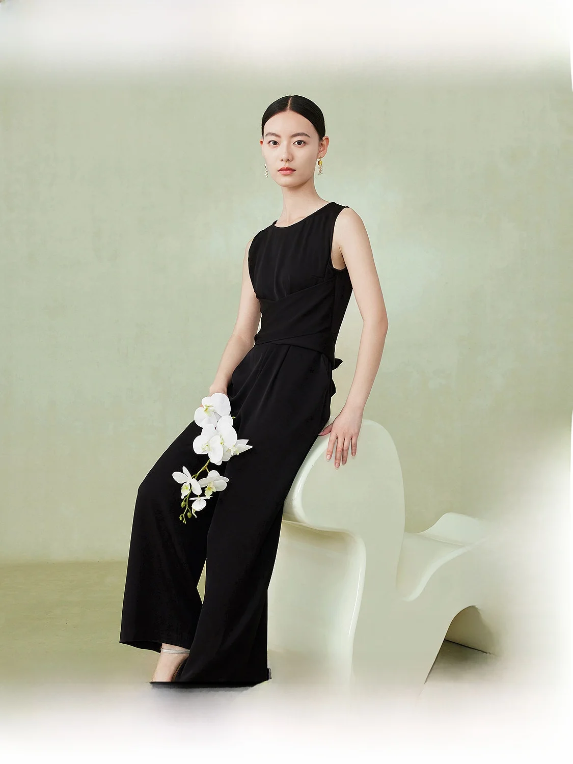 

FINI High Waist Suit Women's Svel round Ne Slimming Wide Leg Pants Commute Sle Spring 2024