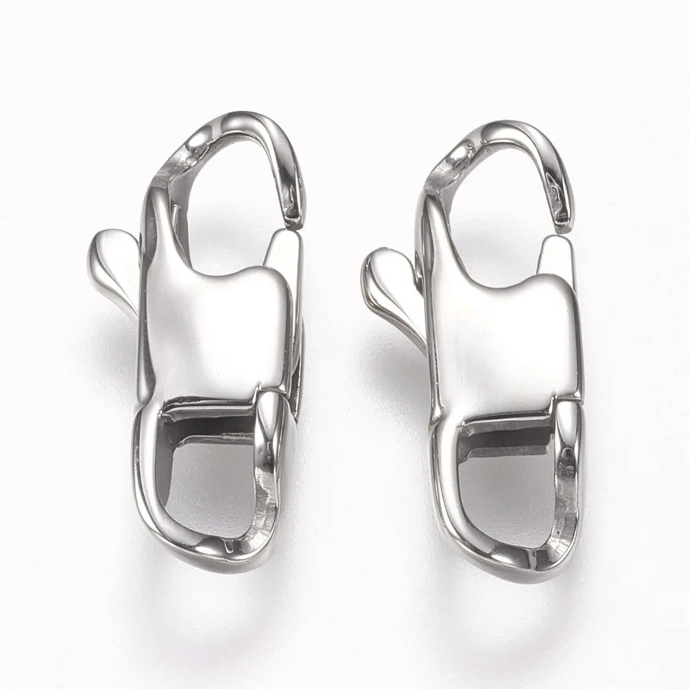 

40pcs 304 Stainless Steel Lobster Claw Clasps For jewelry making accessories 16x7x3.5mm, Hole: 3x4mm, Stainless Steel Color