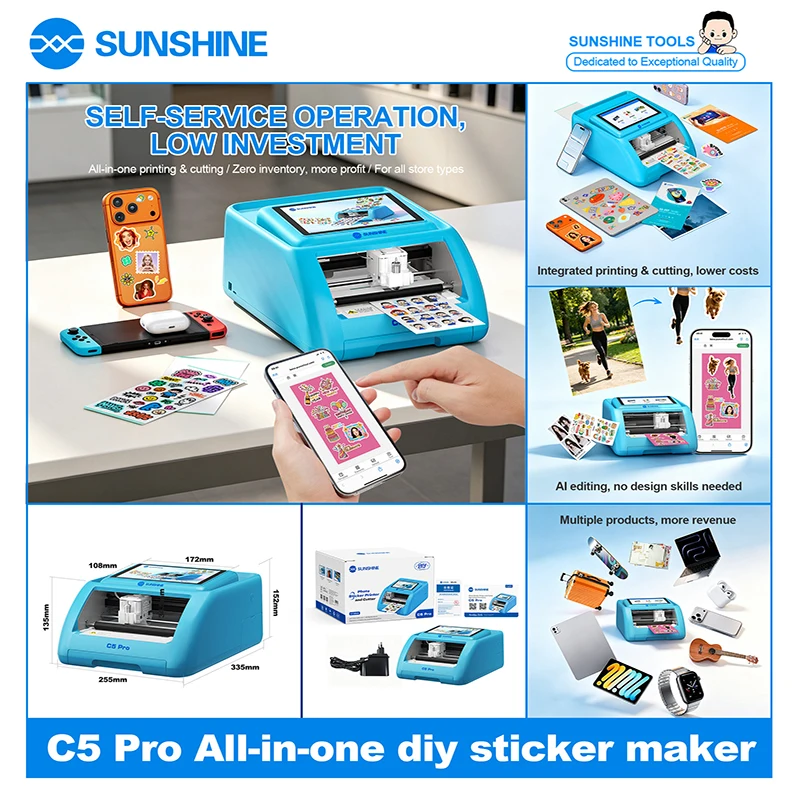 SUNSHINE C5 Pro All-in-one DIY Sticker Maker All-in-one Printing & Cutting Supports Stickers,ID Photos and Phone Decorative Film