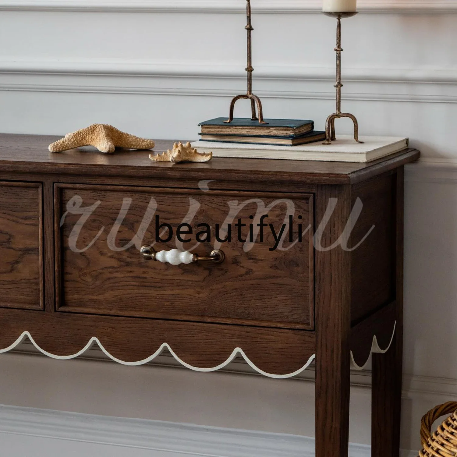 

zqxFrench antique solid wood decorative cabinet, living room foyer entrance table, American retro storage desk
