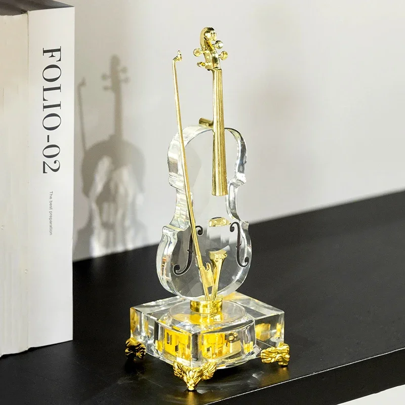 Adorno de violín de cristal, escultura de instrumento musical, decoración creativa para escritorio, decoración nórdica para habi