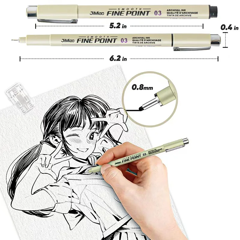 Pintados à mão Pigment Liner Pen Set, Manga Marcadores, Agulha Pen, Art Brush, Gancho, Linha Canetas, Esboço Fineliner, Desenho Papelaria, 12Pcs