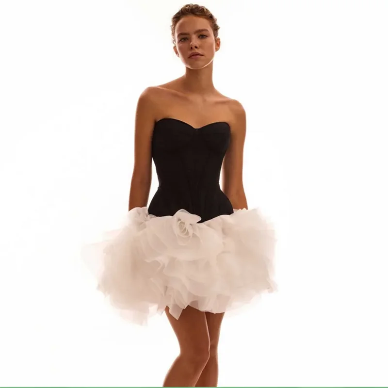 

Couture 2025 Ruffles Short Dress 2 Colors Tiered Mini Length Women Formal Party Dresses Black White Birthday Event Dress Custom