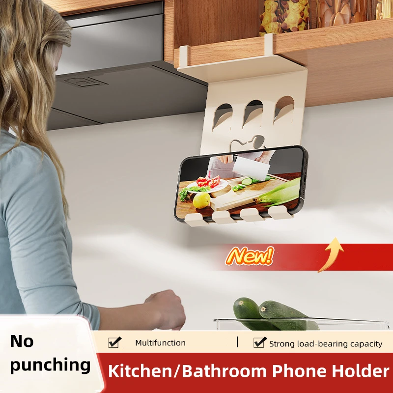 No Punching Hooks Wall Mount Cell Phone Holder Retractable Phone Stand for Bathroom Bedroom Kitchen Non Slip Wall Holder