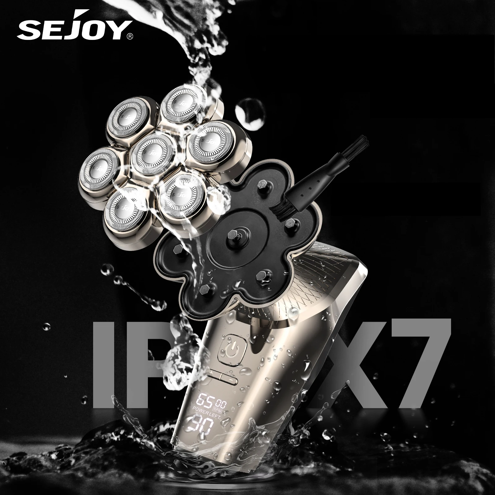 

Sejoy электрическая бритва для волос на голове 6 в 1, мужская беспроводная водонепроницаемая бритва для влажной/сухой лысины с вращающимися лезвиями, триммер для носа