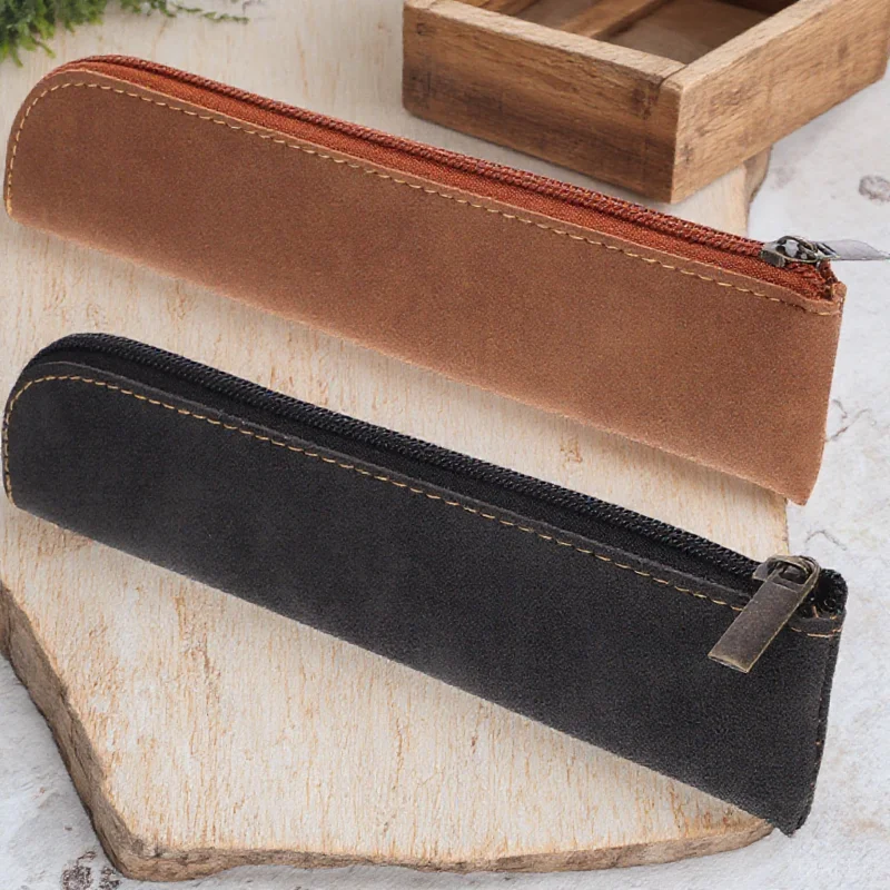 

2pcs Matte PU Thick Zipper Pen Cases for Girls College Stationery Bag Pencil Pencil Case Box Organizer Gift