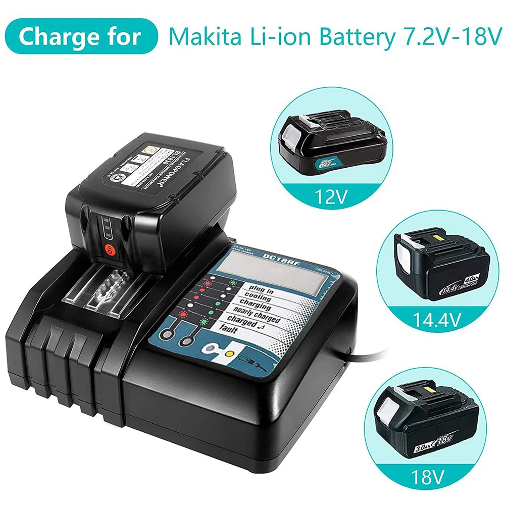 Carregador de Bateria para Li-ion Makita 18v 14.4v Bl1830 Bl1430 Dc18rc Dc18ra Ferramenta Elétrica Corrente de Carregamento Eua uk ue au Plug Dc18rf 3a