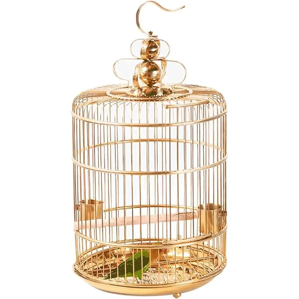 

Gold-Tone Portable Hanging Bird Cage with Feeder, Rolling Stand, and Innovative Design for Home & Garden, Large Size