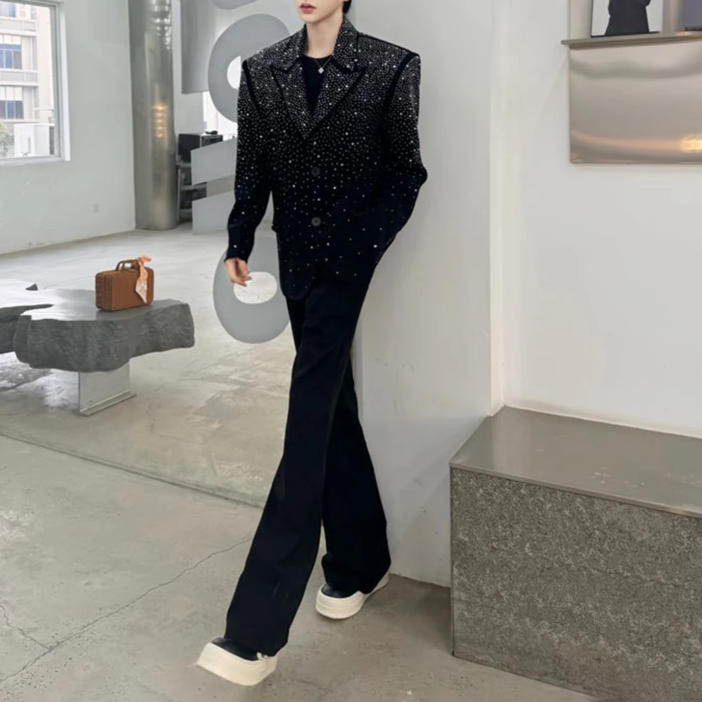 Mens Jacket Rhinestone Sparkling Ballroom Casual Suit Jacket Streetwear Fashion Nightclub Stage Performance Top Men'S Clothing