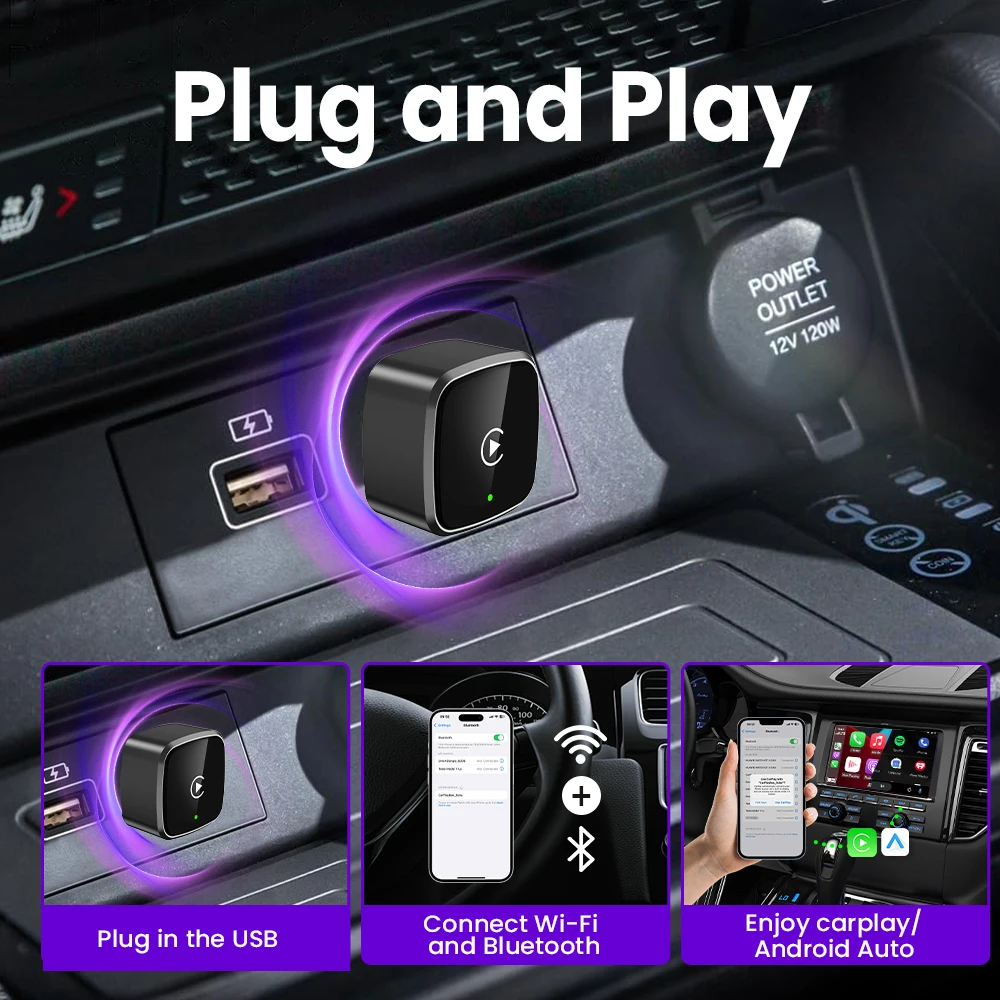 محول Carplay اللاسلكي أندرويد السيارات اللاسلكية الذكية دونغل 2in1 لفولفو بنز أودي كيا هيونداي VW مازدا كاديلاك MG بيجو #2