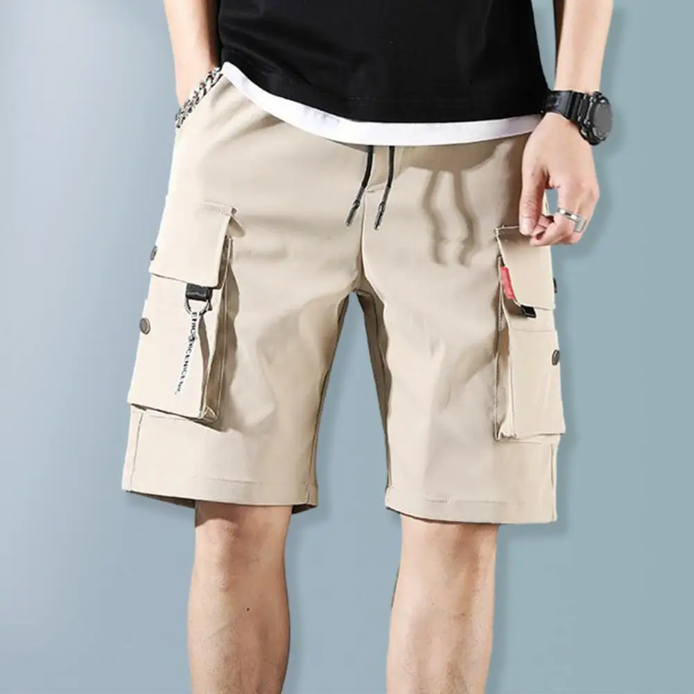 Zomer Heren Cargo Shorts Elastische Tailleband Met Trekkoord En Meerdere Zakken Met Rechte Wijde Pijpen Mid-Taille Sport Cargo Shorts