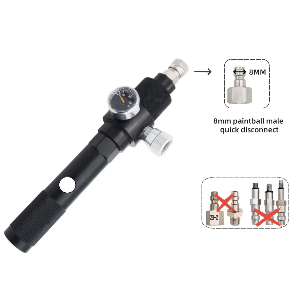 Co2 Adapter Setup,12g Co2 Capsule to Air Tool Quick Filling Charger Adaptor with 0-200 PSI Regulator & 8mm Female QD