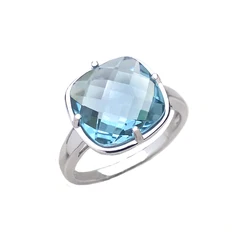 Sky Blue Topaz Rings Sterling 925 Silver Aquamarine Gemstone Cushion12mm for Women Lady Wedding Engagment Party Jewelry Gift