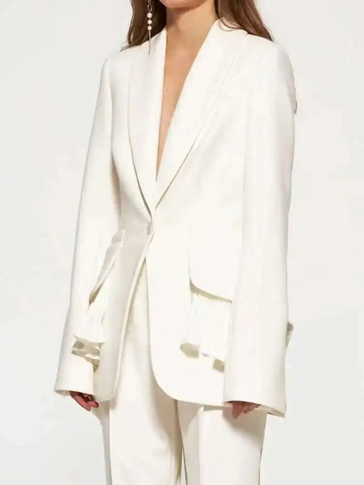 BJTZ High Endเสื้อHem PatchworkจีบBlazersสําหรับผู้หญิง 2025 ฤดูใบไม้ผลิฤดูใบไม้ร่วงใหม่Trend Designerหญิงเสื้อเสื้อผ้าHL185