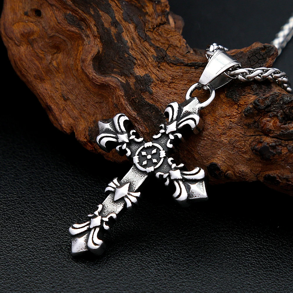 316L Gothic Vintage Stainless Steel Cross Pendant Necklace For Men Women Unique Amulet Necklace Biker Jewelry Gift Dropshipping