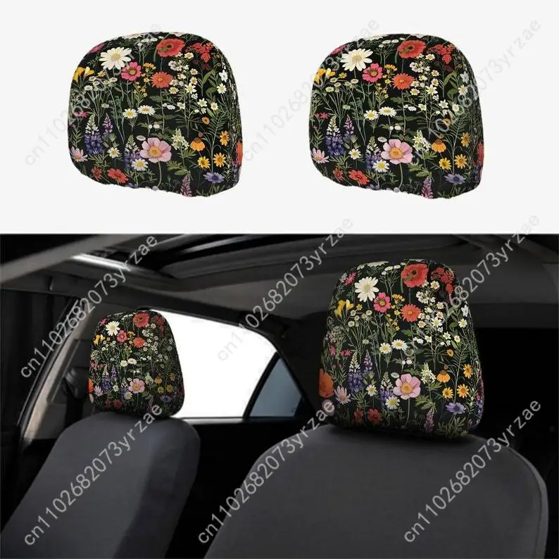 

Wildflower Garden Car Headrest Cover (2pcs) Environmentally Friendly Headrest Protector Breathable Comfortable Vehicle Decor