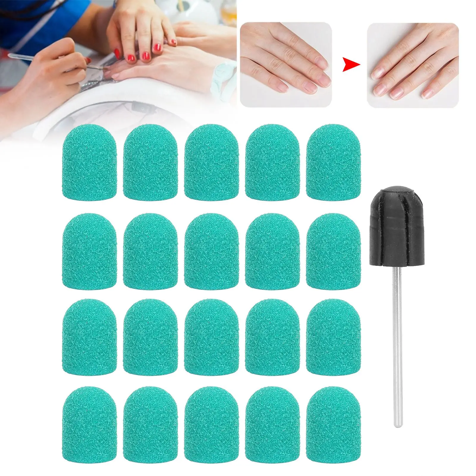 Nail Sanding Band Drill Bit Nail Art Polishing Sanding Cap Set Accessory (10 x 15mm)Green