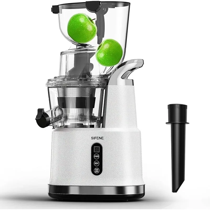 SiFENE Cold Press Juicer, Easy-Clean, 83mm Wide Chute, High Yield Juice Extractor, Masticating Whole Fruits & Veggies, White