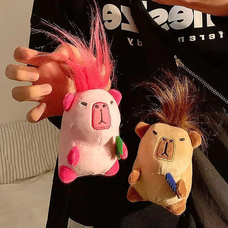 Ugly And Cute Hairstyle Capybara Plush Doll Keyring Ornament Toy Cartoon Plush Keychain Soft Stuffed Backpack Car Key Ring