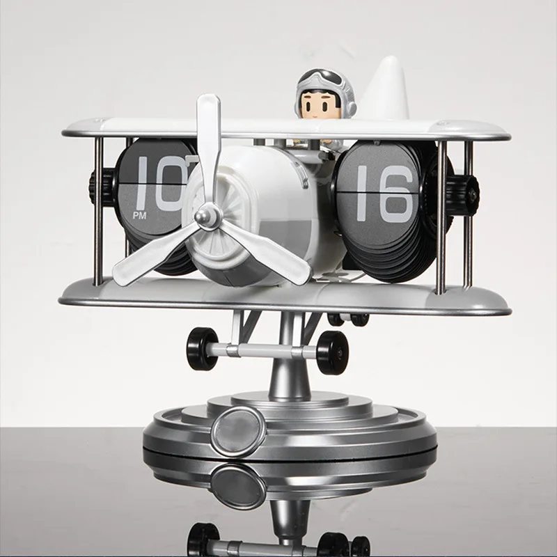 

German Aircraft Flip Clock Desktop Automatic Mechanical Pendulum Clock Creative Aircraft Modeling Clock