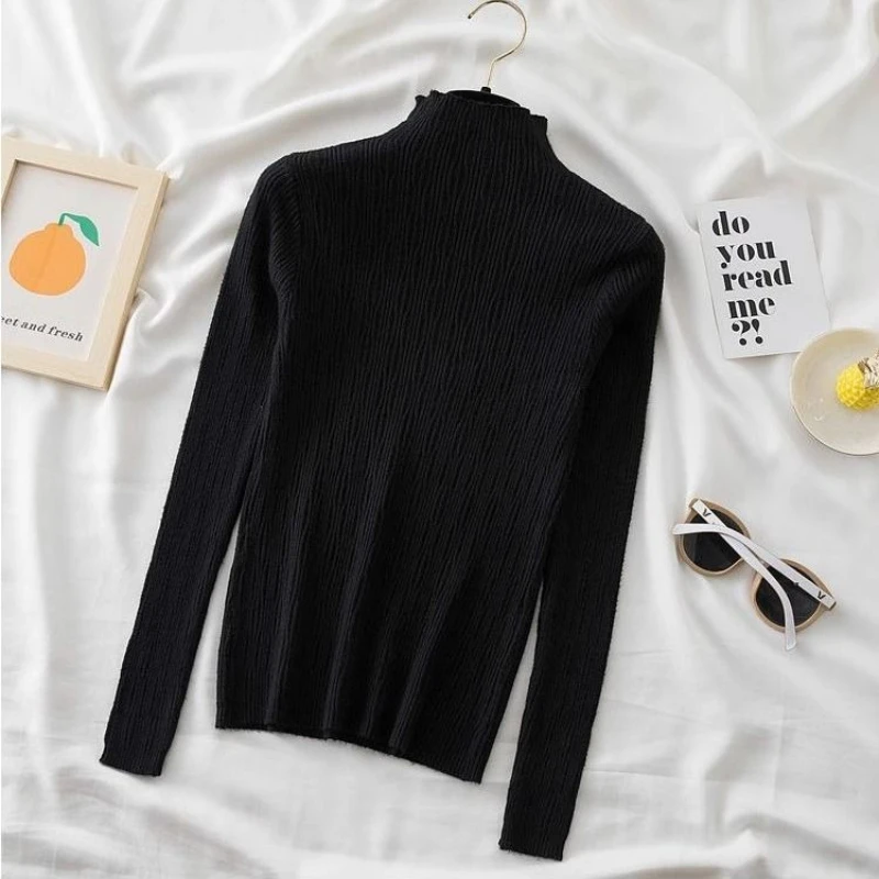 AOSSVIAO Elegant Chic Mock‑Neck Knit Base Sweater Fall Winter Warm Women Pullover Korean‑Style Layering Long‑Sleeve Tops