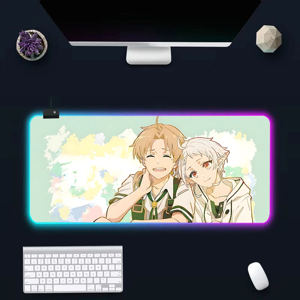 Hot anime Mushoku beautiful girl RGB Pc Gamer Keyboard Mouse Pad Mousepad LED Glowing Mouse Mats Rubber Gaming Computer Mausepad 3