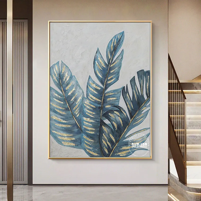 

Large Size Natural Pictures Linen Canvas Art Frameless Plant Leaf Abstract Modern Painting For Restaurant Wall Decoration Gift